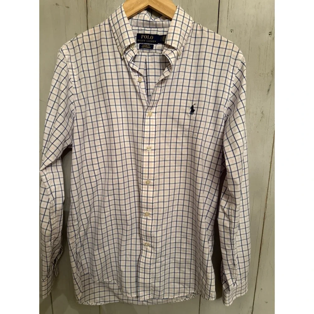 Polo‎ Ralph Lauren Classic Fit Tattersall Performance Shirt Pink & Blue Sz-S